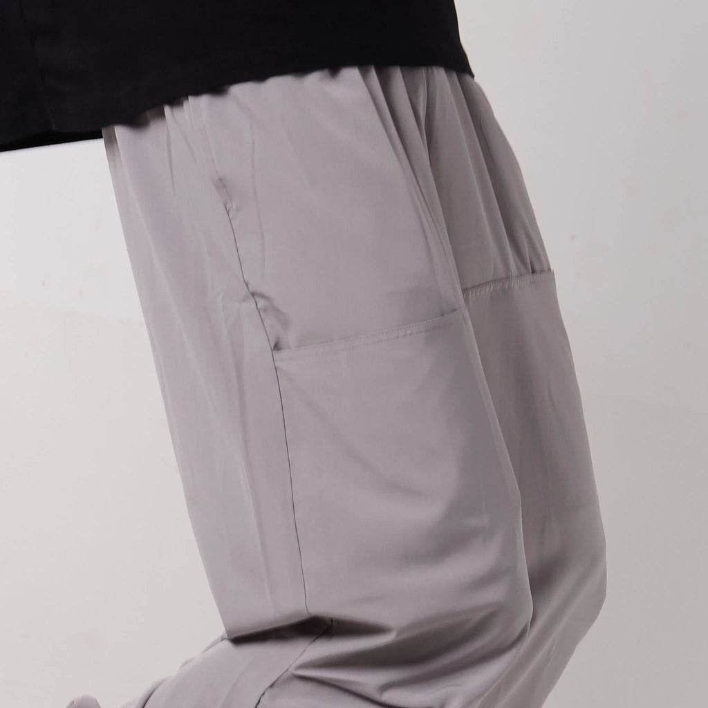 Grey Air Parachute Pants & Black oversized printed Tee Set - I Z F