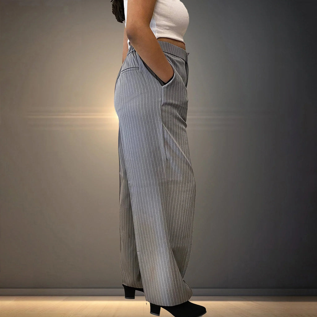 Grey Striped Korean Pants - I Z F