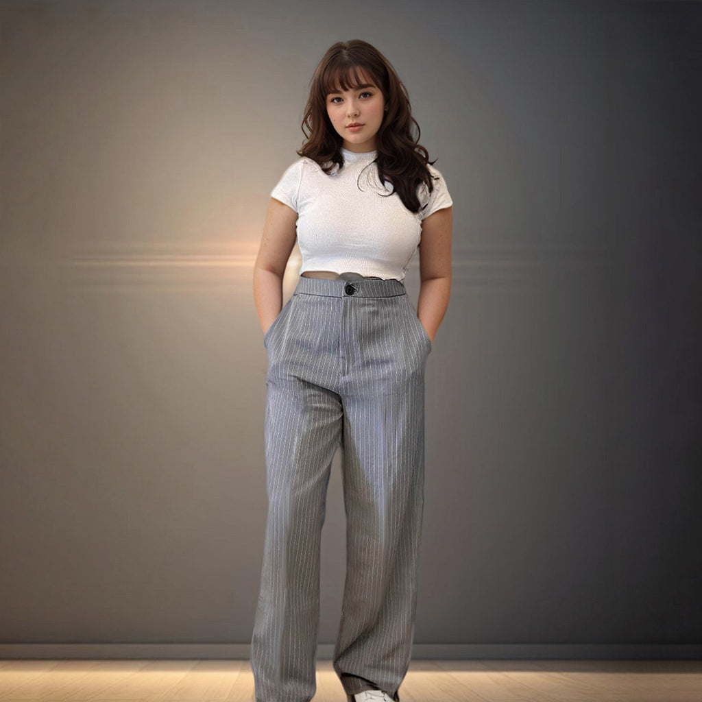 Grey Striped Korean Pants - I Z F