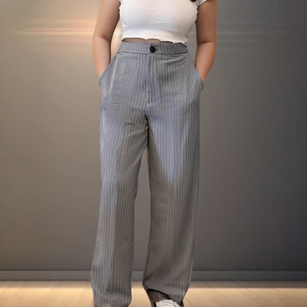 Grey Striped Korean Pants - I Z F