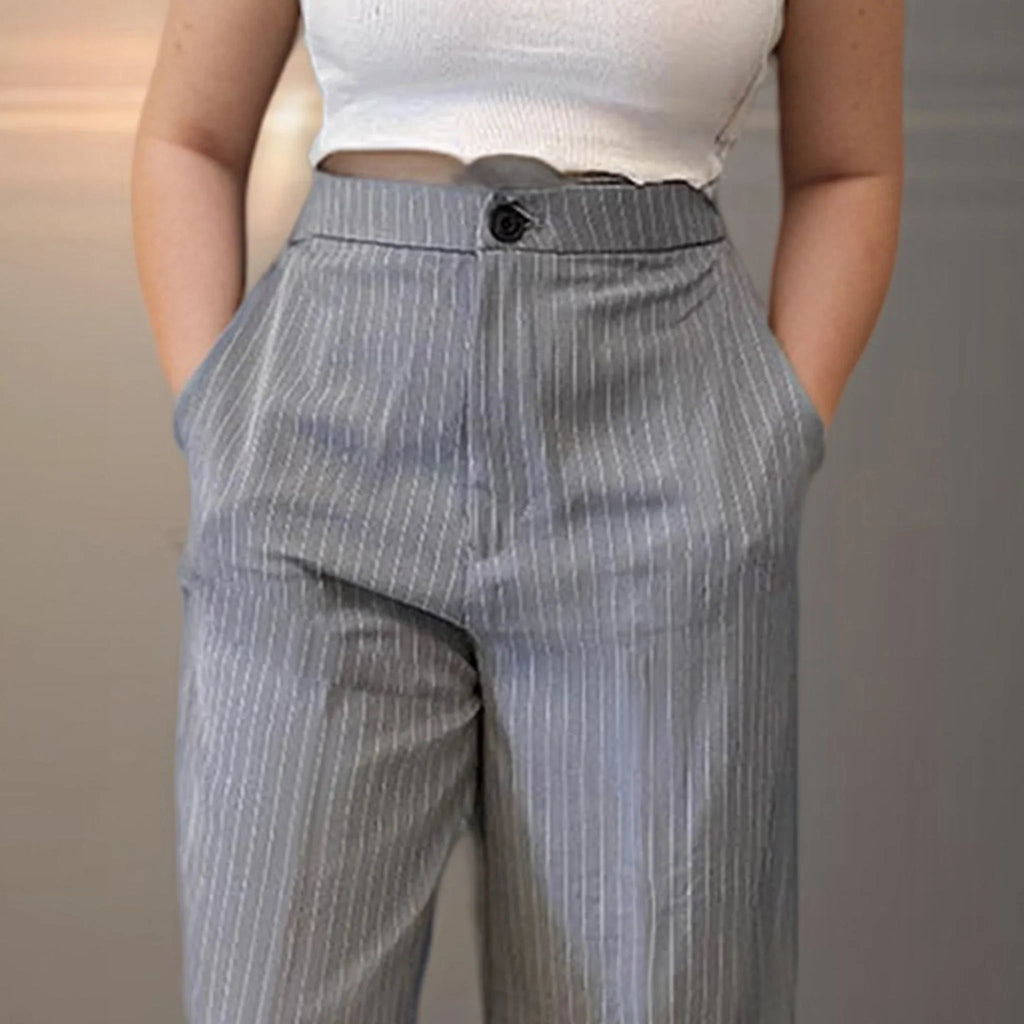 Grey Striped Korean Pants - I Z F