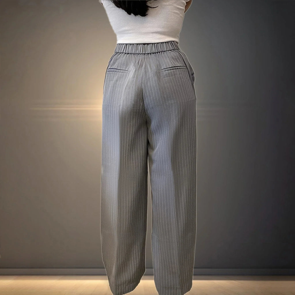 Grey Striped Korean Pants - I Z F