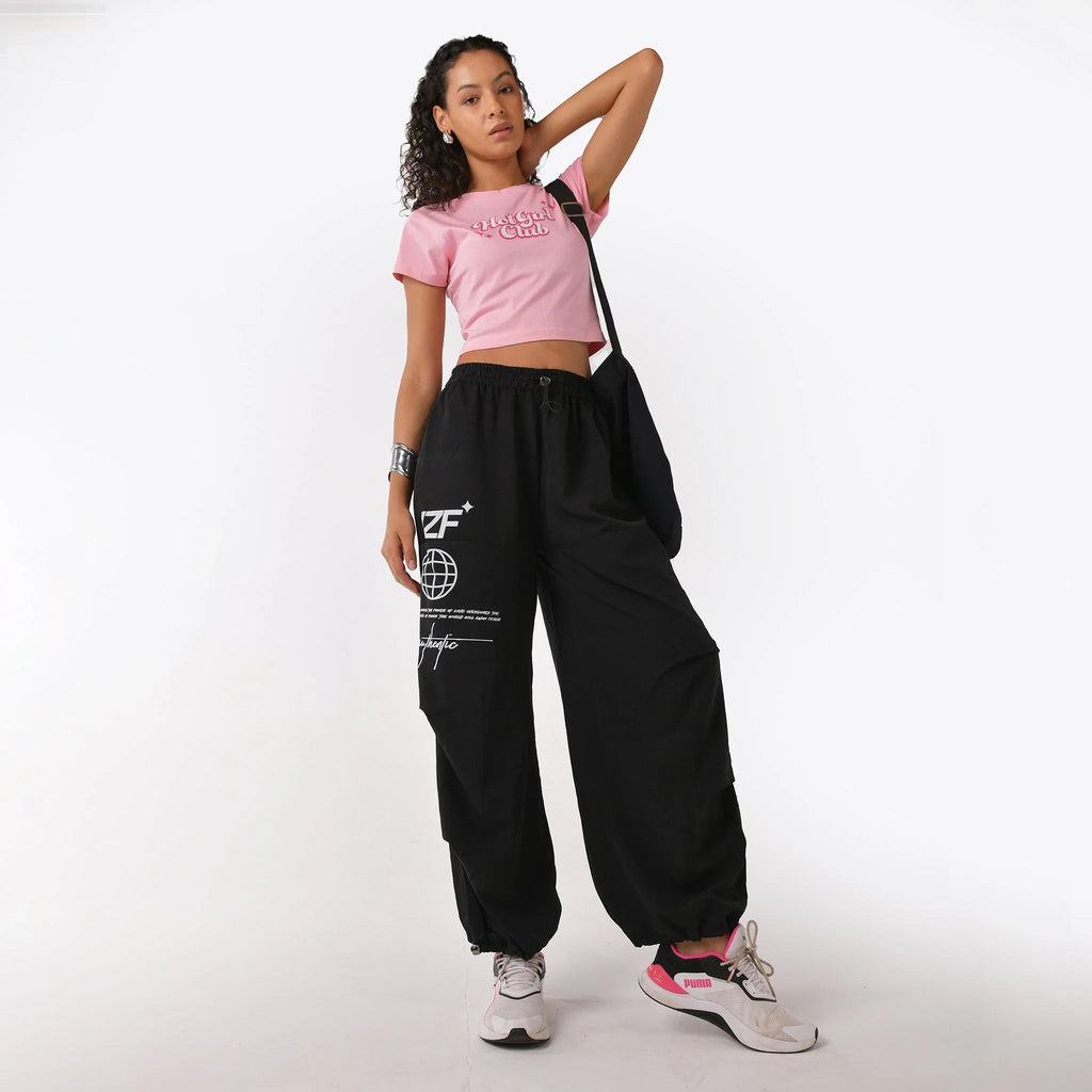 Hot girl club graphic printed Pink Crop Top baby tee - I Z F