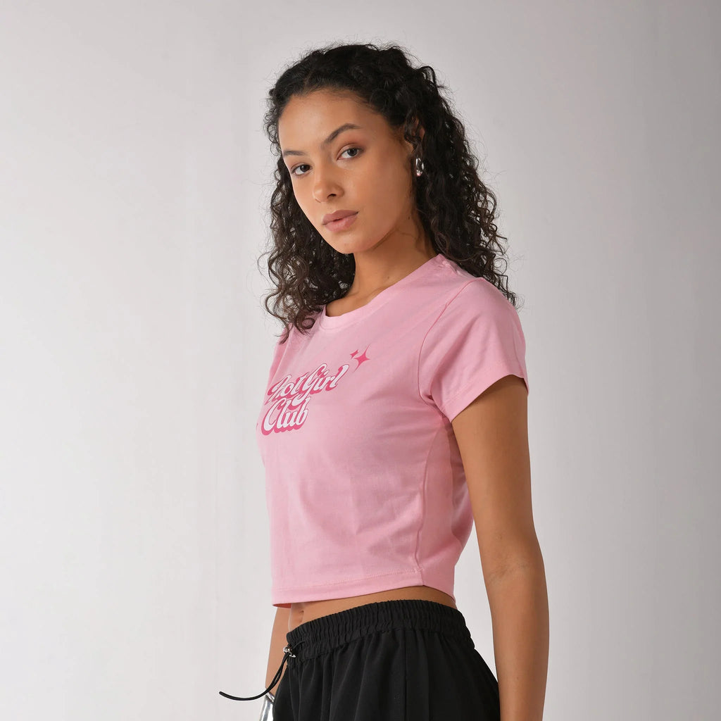 Hot girl club graphic printed Pink Crop Top baby tee - I Z F