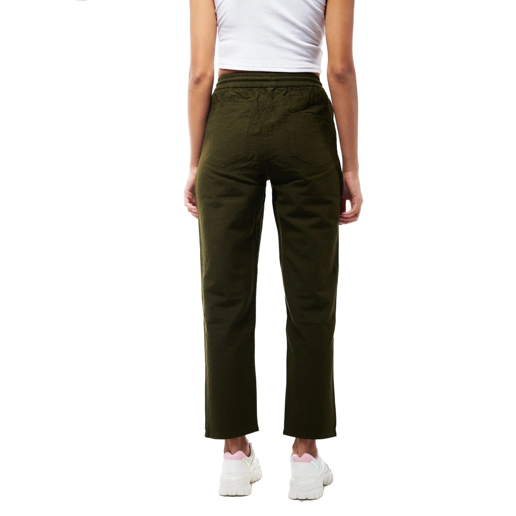 IZF Olive Linen Blend Women Pants - I Z F