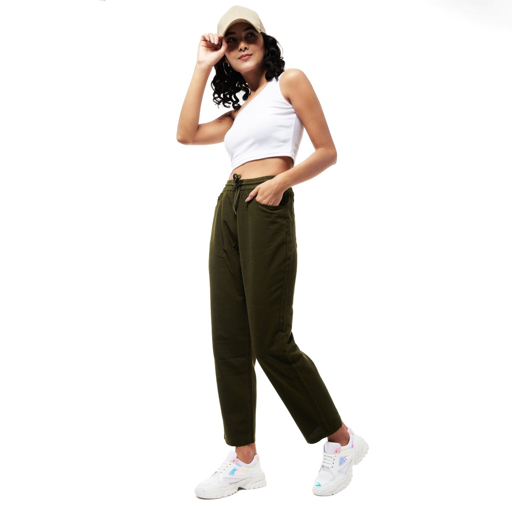 IZF Olive Linen Blend Women Pants - I Z F