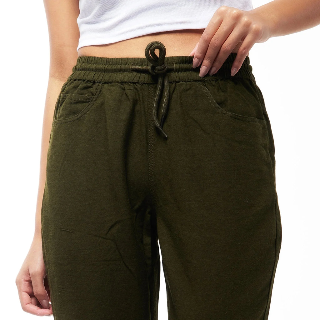 IZF Olive Linen Blend Women Pants - I Z F