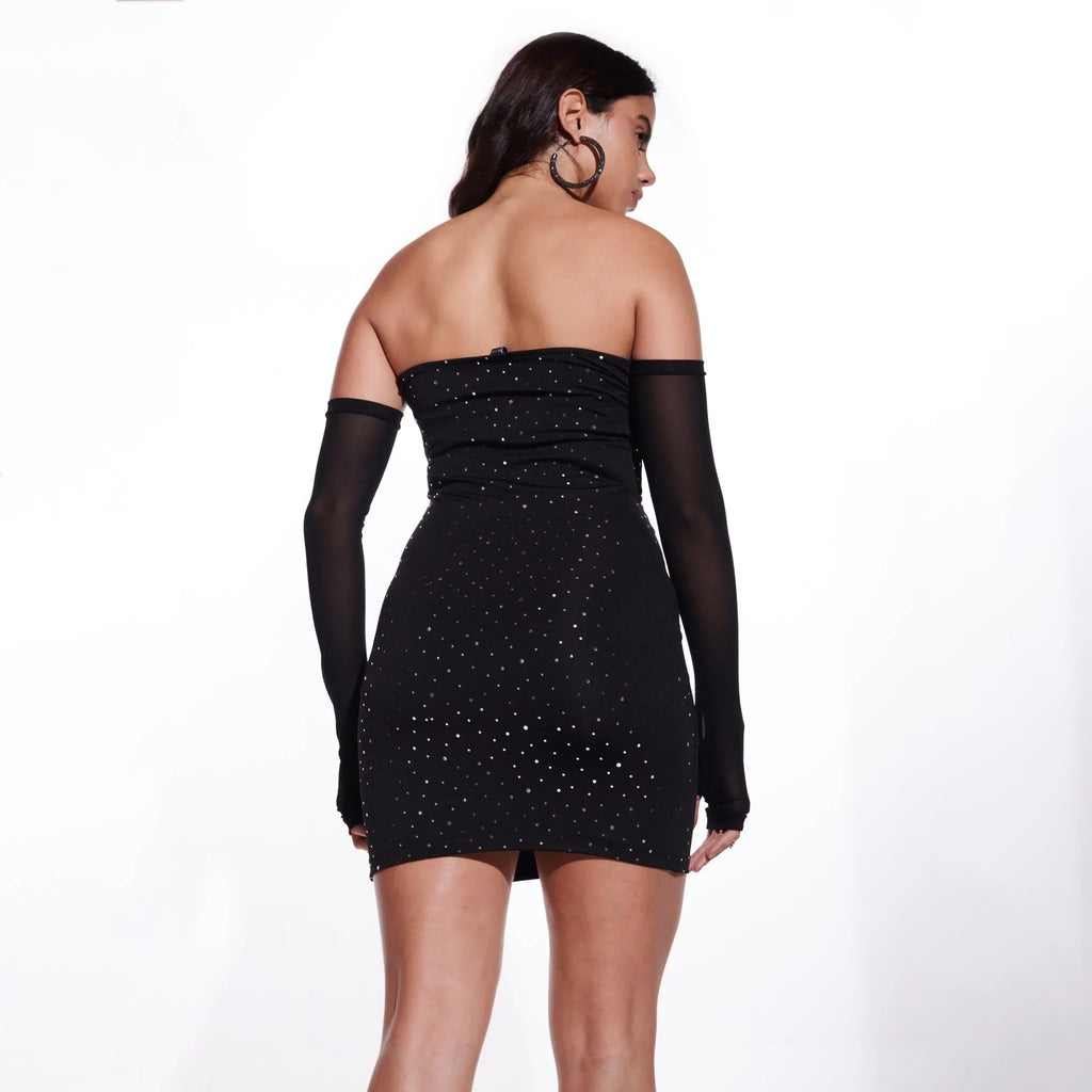 IZF Shiny Black Tube Dress with gloves - I Z F