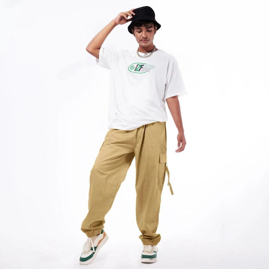 Khaki Cargo & Gunmetal Basic Parachute Pants Combo - I Z F
