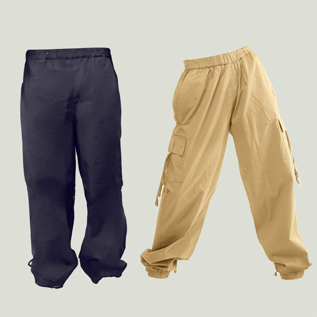 Khaki Cargo & Gunmetal Basic Parachute Pants Combo - I Z F