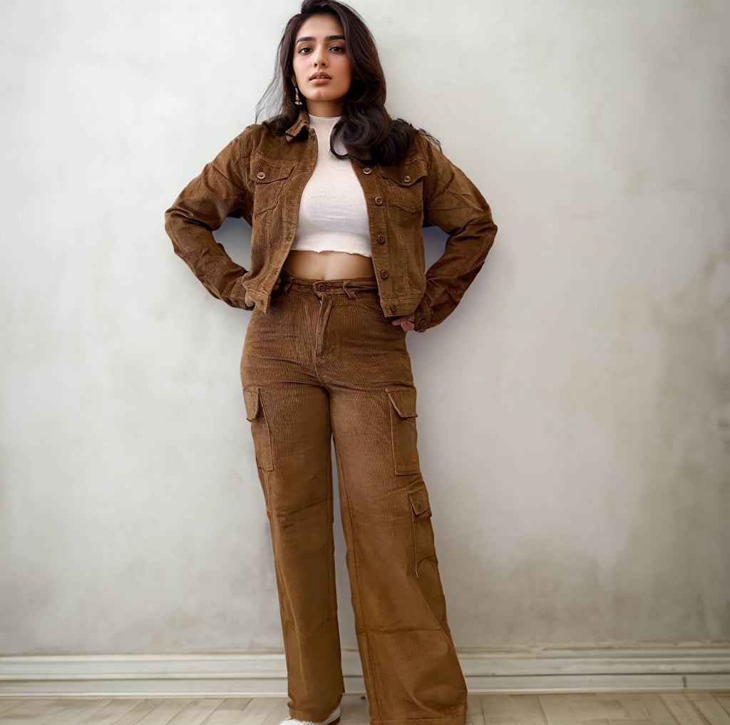 Khaki Corduroy Cargo Vintage Pants - I Z F