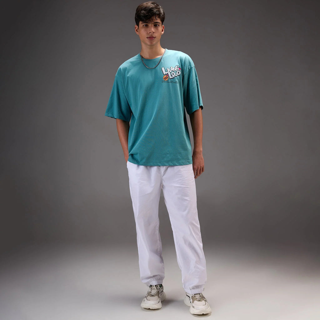 " Living Loud " Blue Oversize T-shirt for Mens - I Z F