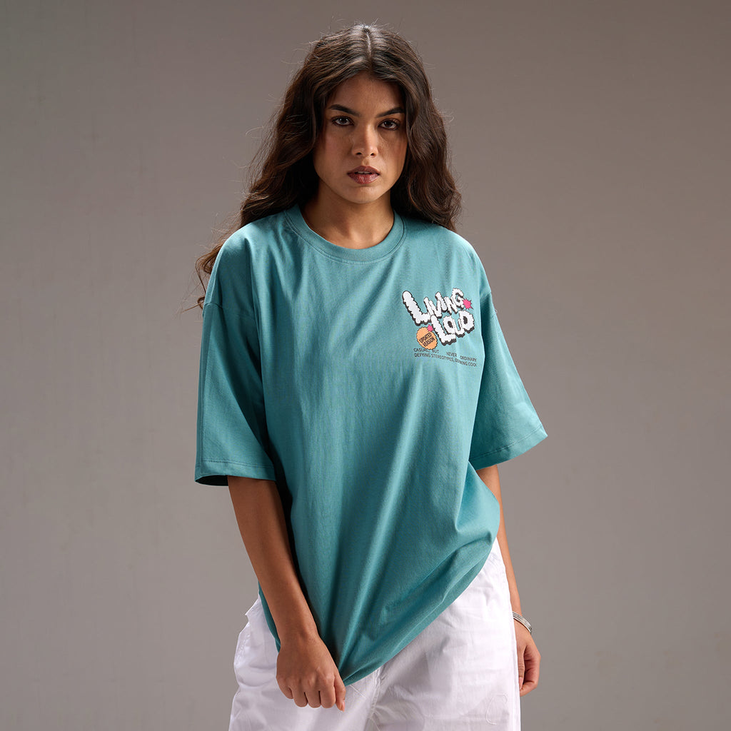 " Living Loud " Blue Oversize T-shirt for Women - I Z F