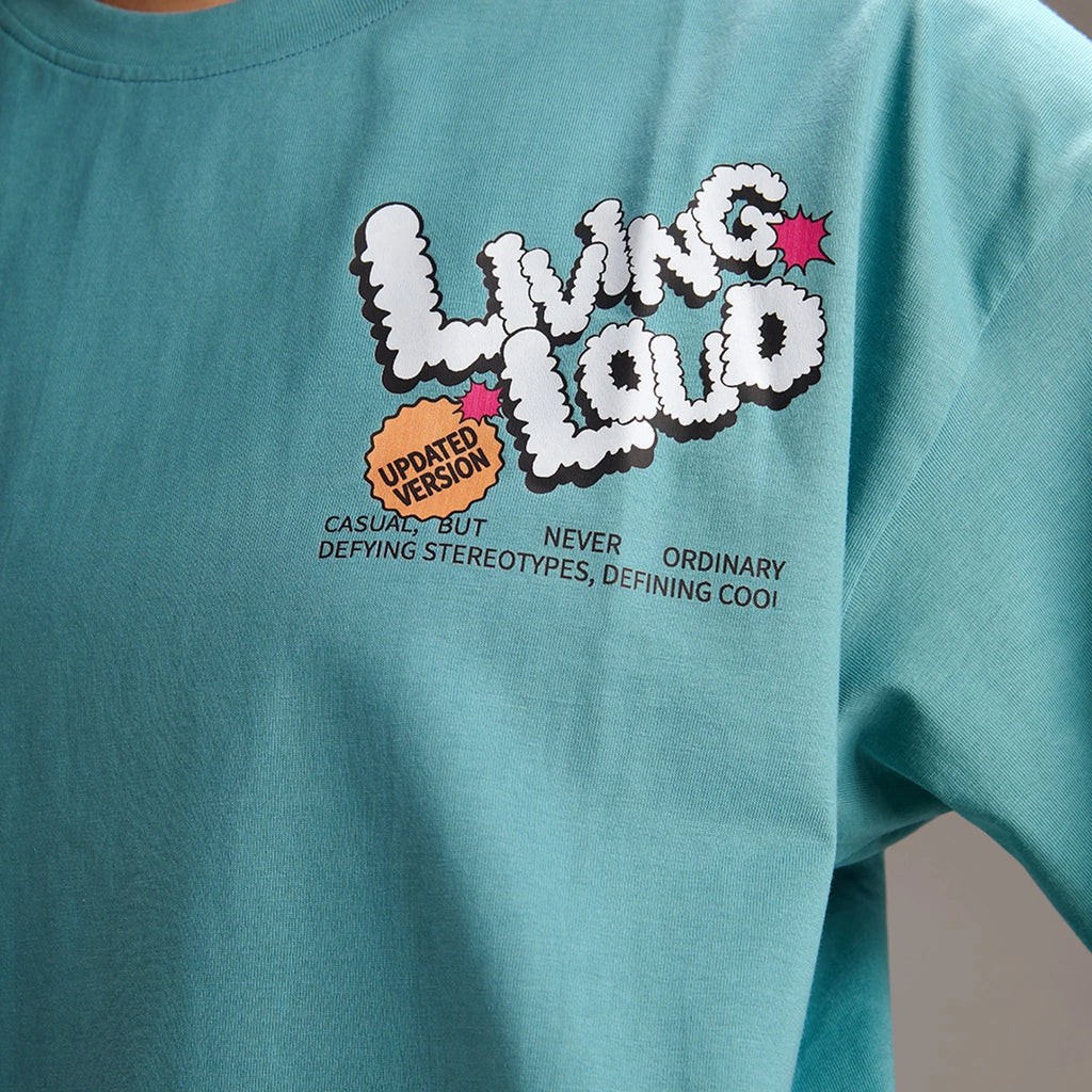 " Living Loud " Blue Oversize T-shirt for Women - I Z F