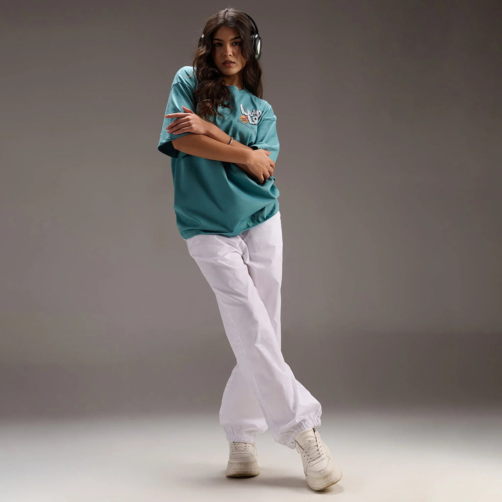 " Living Loud " Blue Oversize T-shirt for Women - I Z F