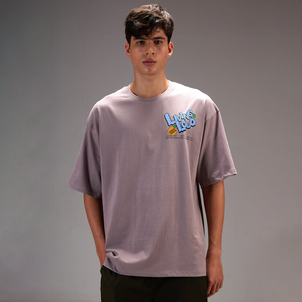 " Living Loud " Grey Oversize T-shirt for Mens - I Z F