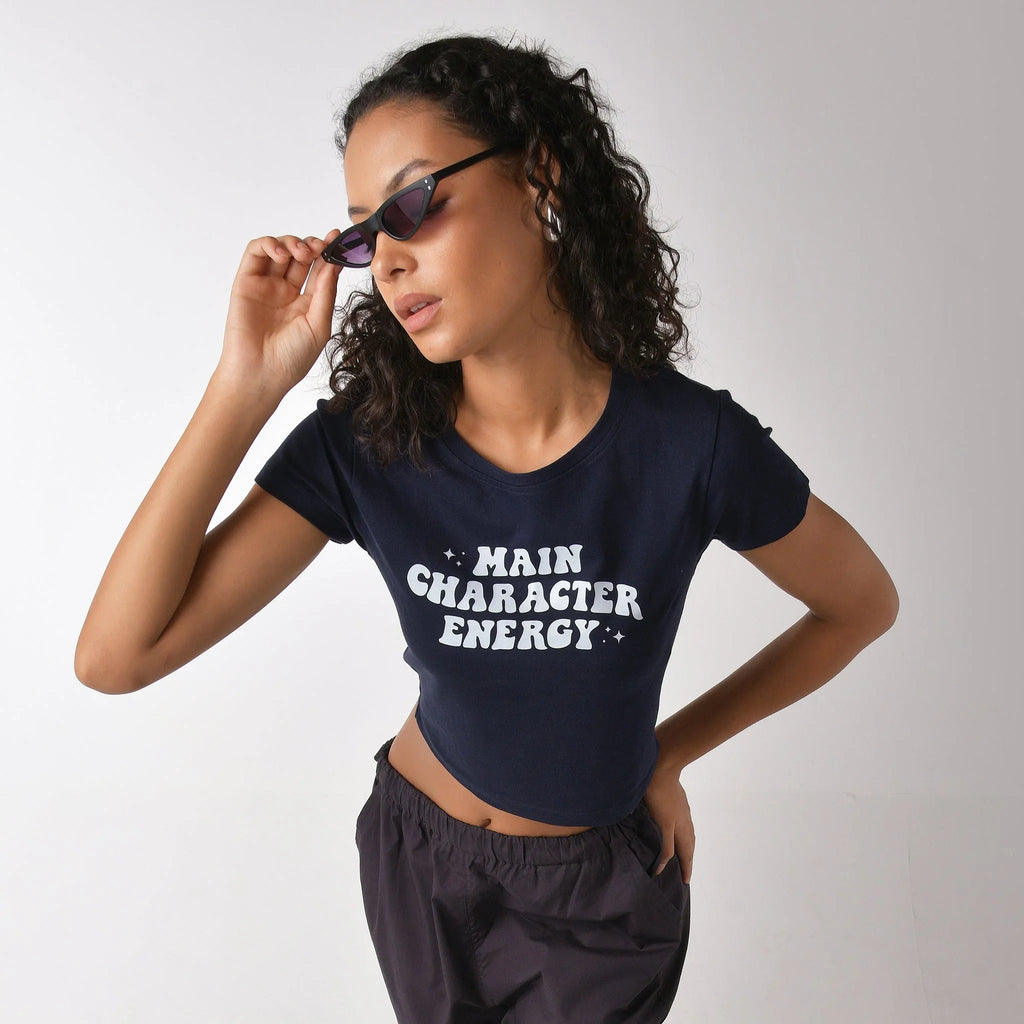 Main Character graphic printed Short Sleeve Crop Top baby tee - I Z F