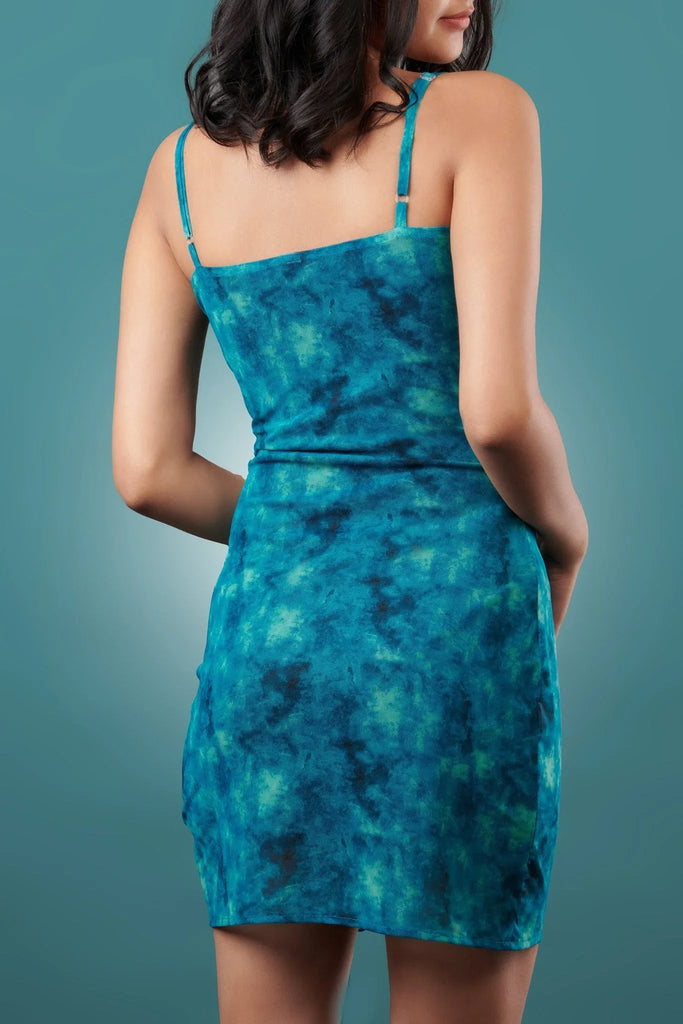 Marble Print Mesh Ruched Dress - I Z F