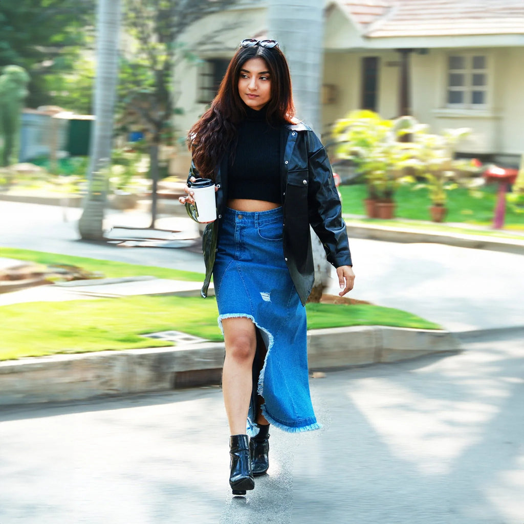 Mid - Blue Cut - out Denim Midi Skirt - I Z F