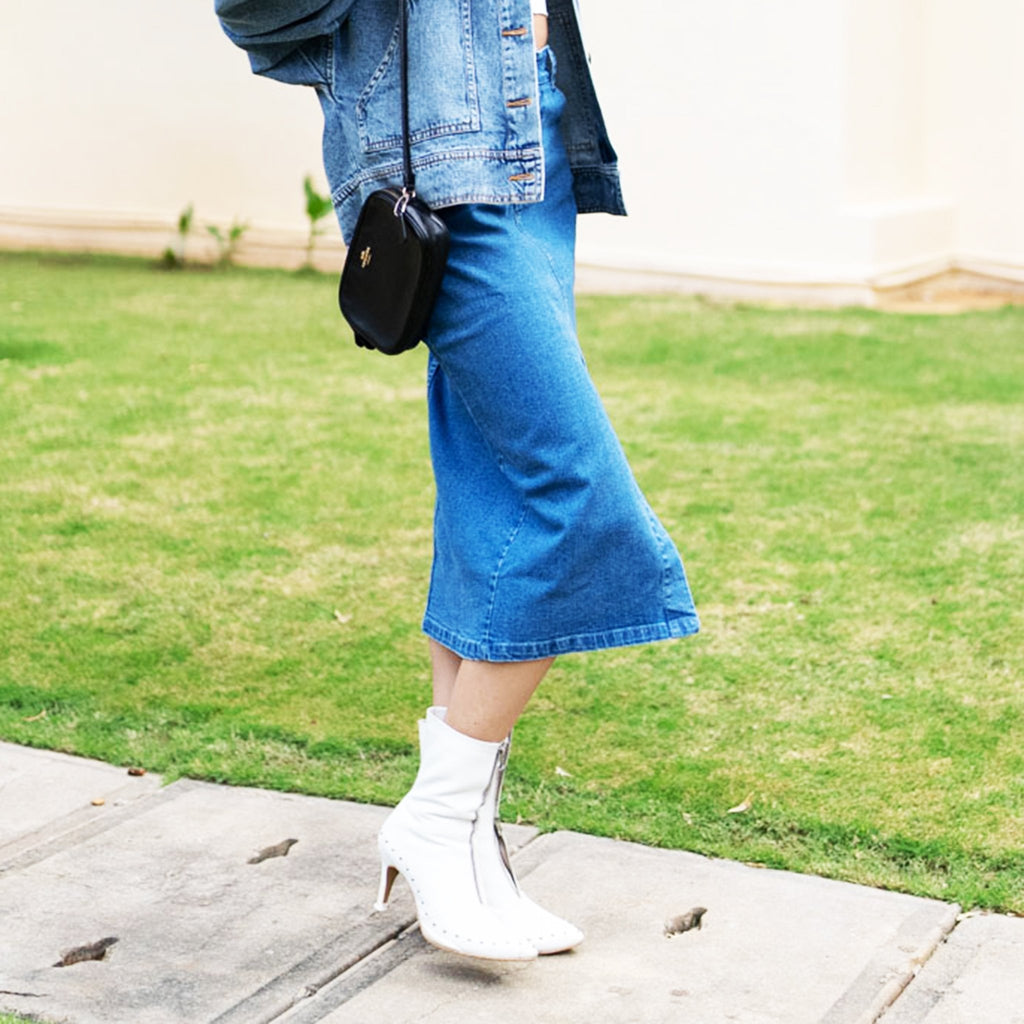 Mid - Blue Denim Midi Skirt - I Z F