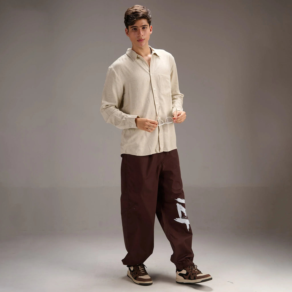 Natural Beige relaxed fit full sleeve linen shirt - I Z F