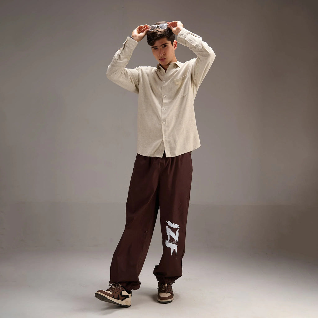 Natural Beige relaxed fit full sleeve linen shirt - I Z F