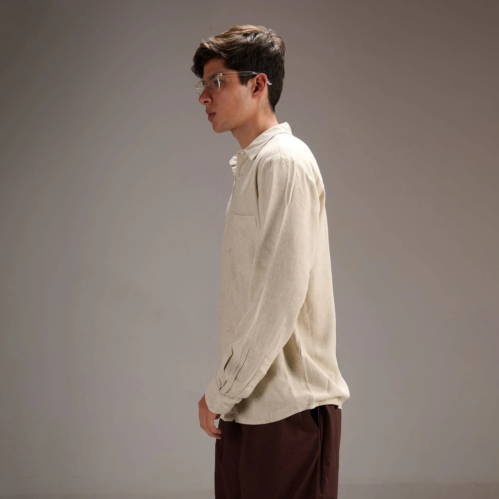 Natural Beige relaxed fit full sleeve linen shirt - I Z F