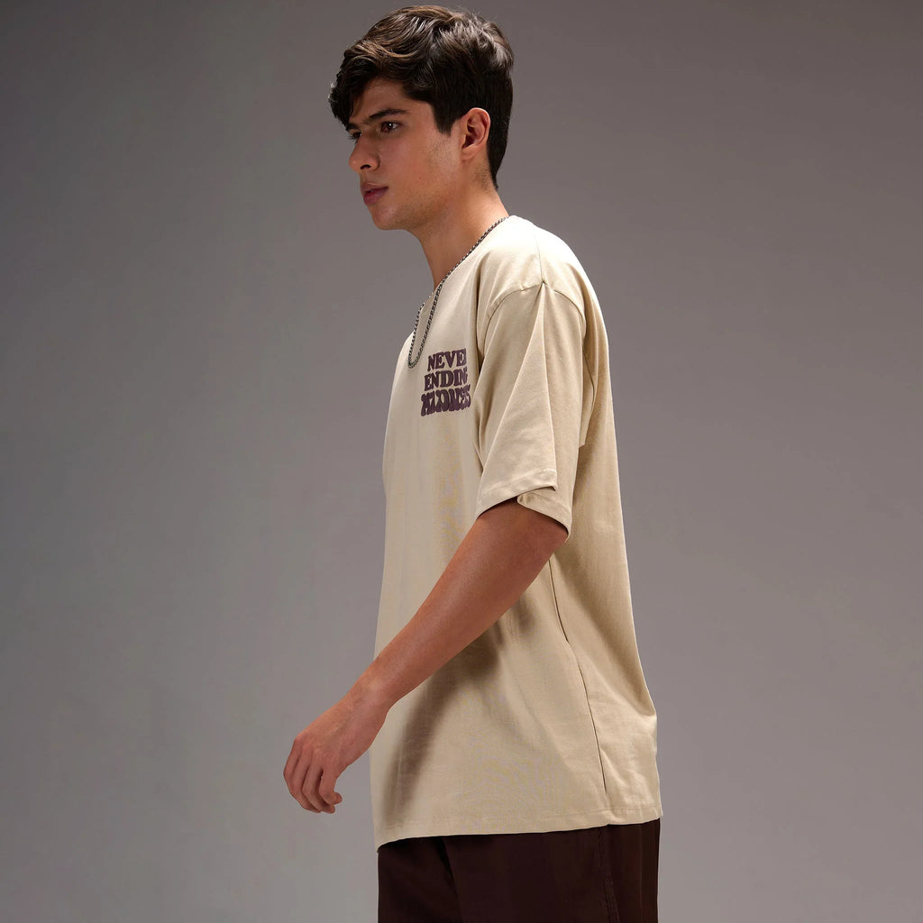 " Never ending Madness " Beige Oversize T-shirt For Men - I Z F