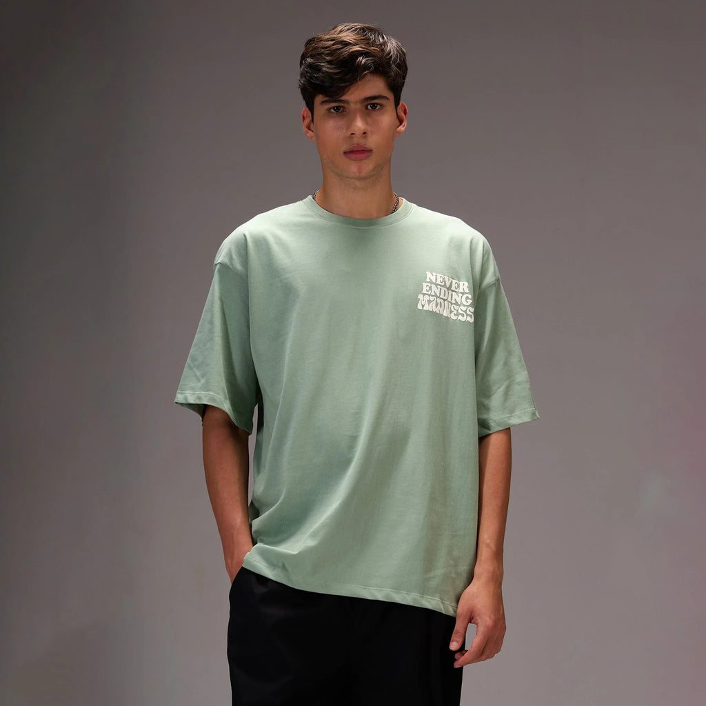 " Never ending Madness " Beige Oversize T-shirt For Men - I Z F