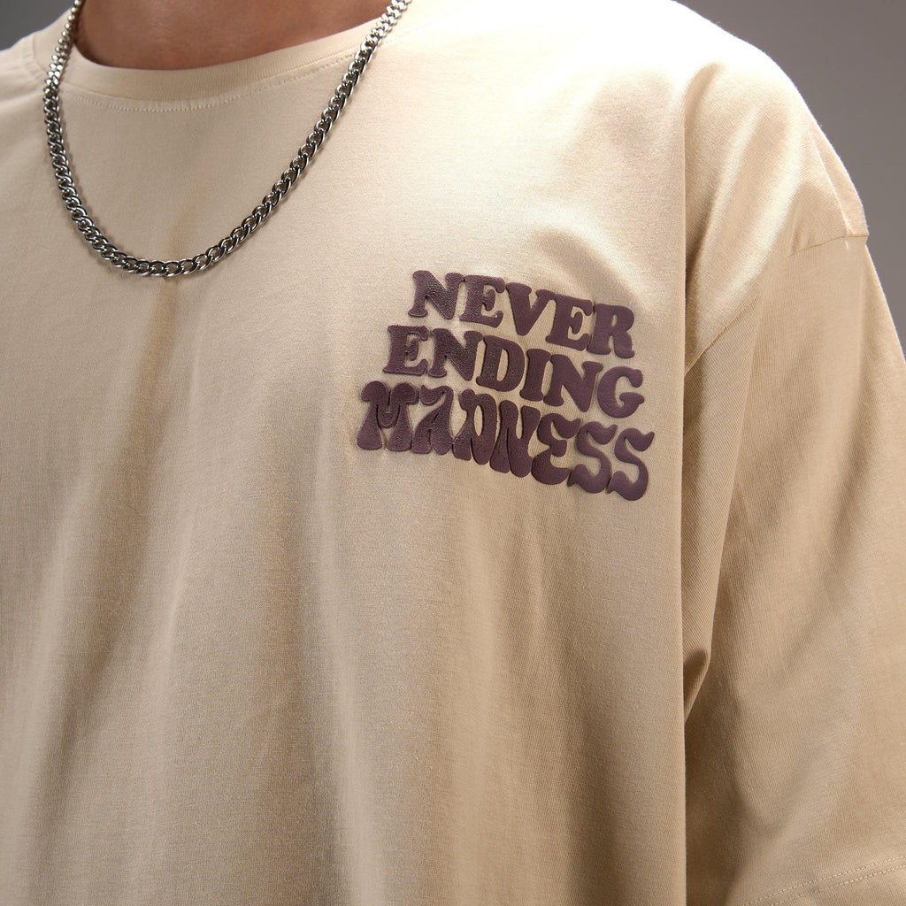 " Never ending Madness " Beige Oversize T-shirt For Men - I Z F