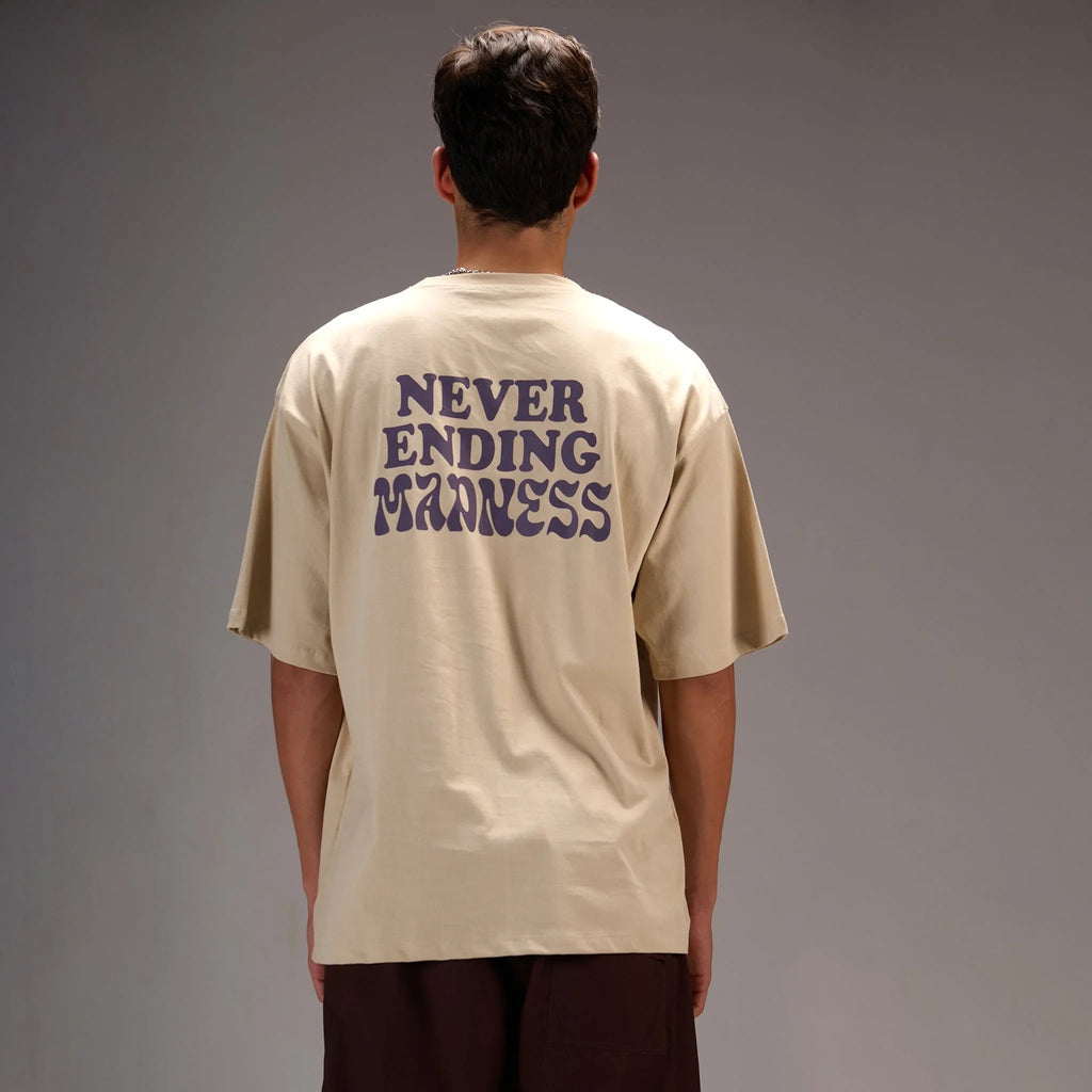 " Never ending Madness " Beige Oversize T-shirt For Men - I Z F