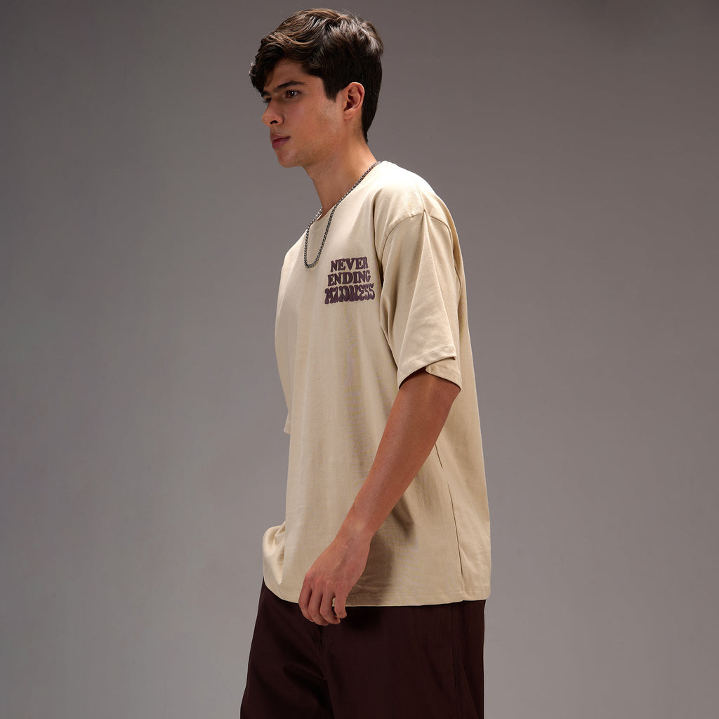 " Never ending Madness " Beige Oversize T-shirt For Men - I Z F