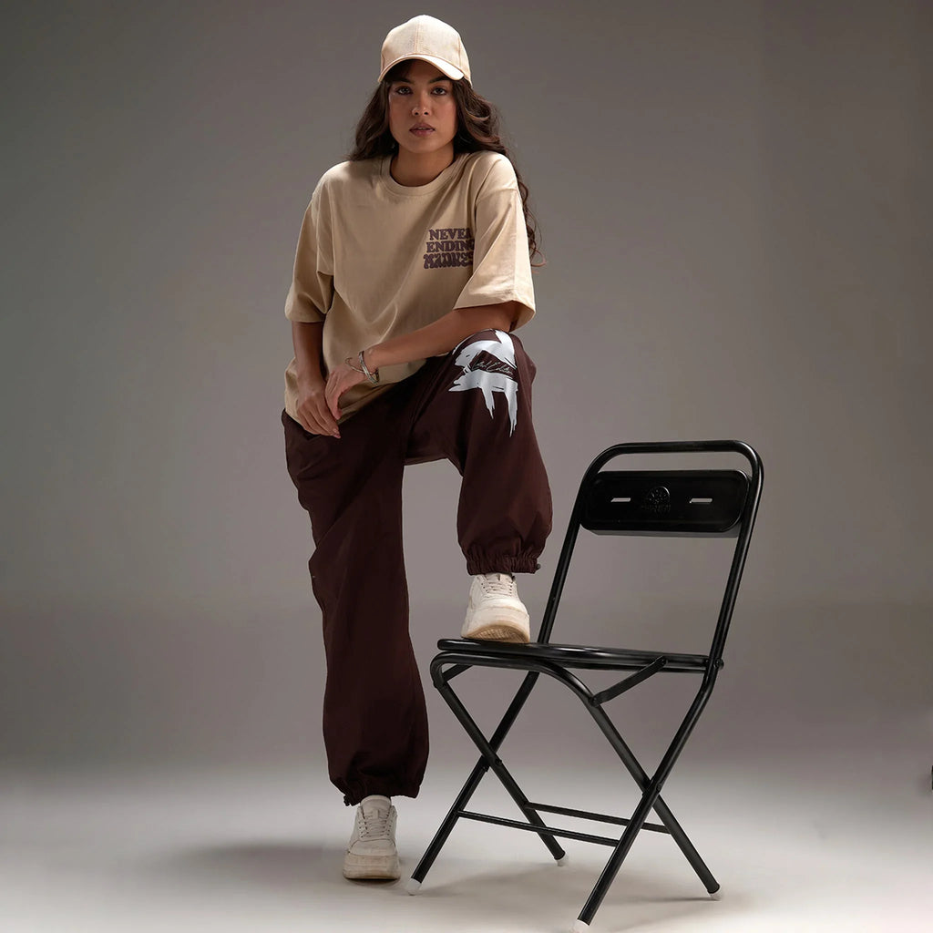 " Never ending Madness " Beige Oversize T-shirt For Women - I Z F