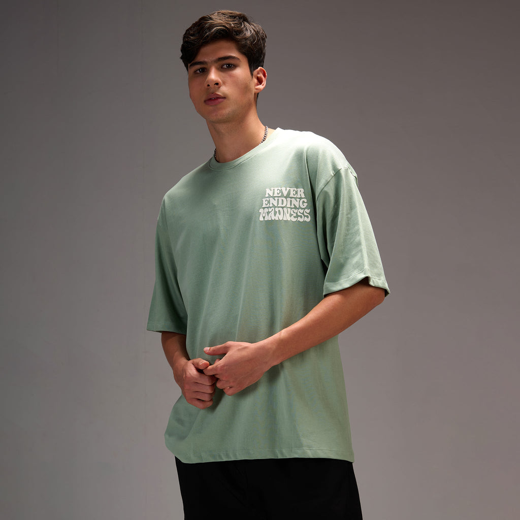 " Never ending Madness " Green Oversize T-shirt For Men - I Z F