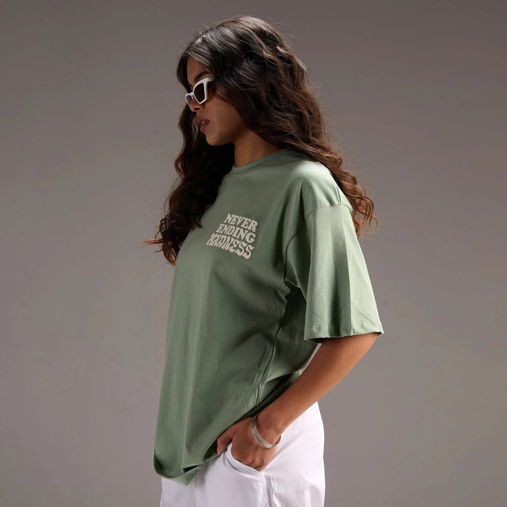 " Never ending Madness " Green Oversize T-shirt For Women - I Z F