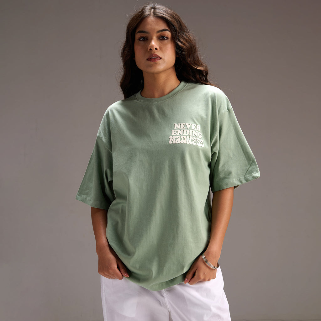 " Never ending Madness " Green Oversize T-shirt For Women - I Z F