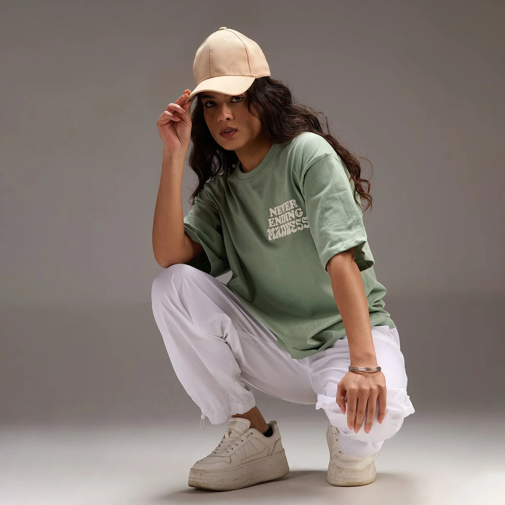 " Never ending Madness " Green Oversize T-shirt For Women - I Z F