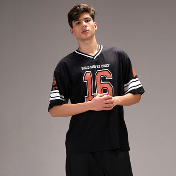 "No - 16" Oversize Varsity Black T-shirt for Men - I Z F