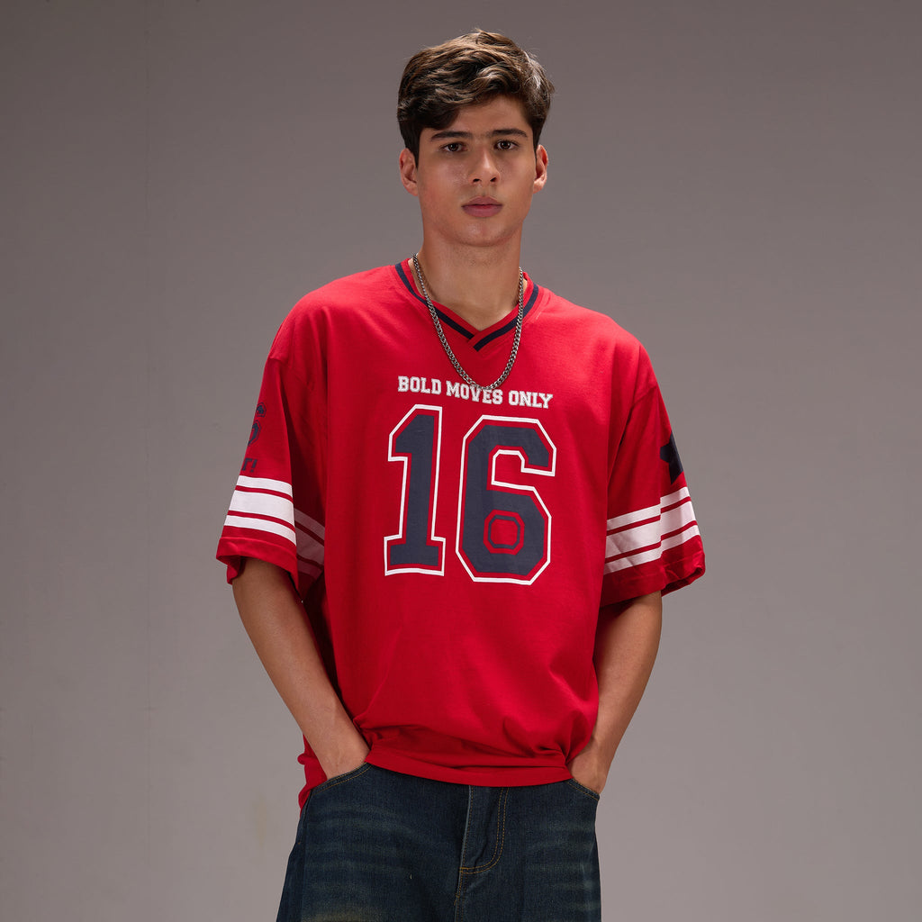 "No - 16" Oversize Varsity Red T-shirt for Men - I Z F