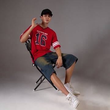 "No - 16" Oversize Varsity Red T-shirt for Men - I Z F