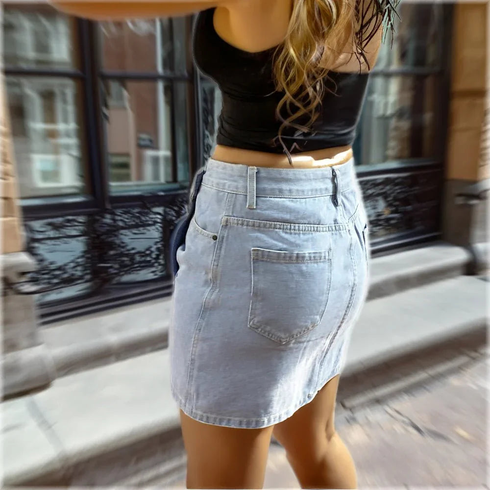 Overlap Denim Short Skirt - I Z F