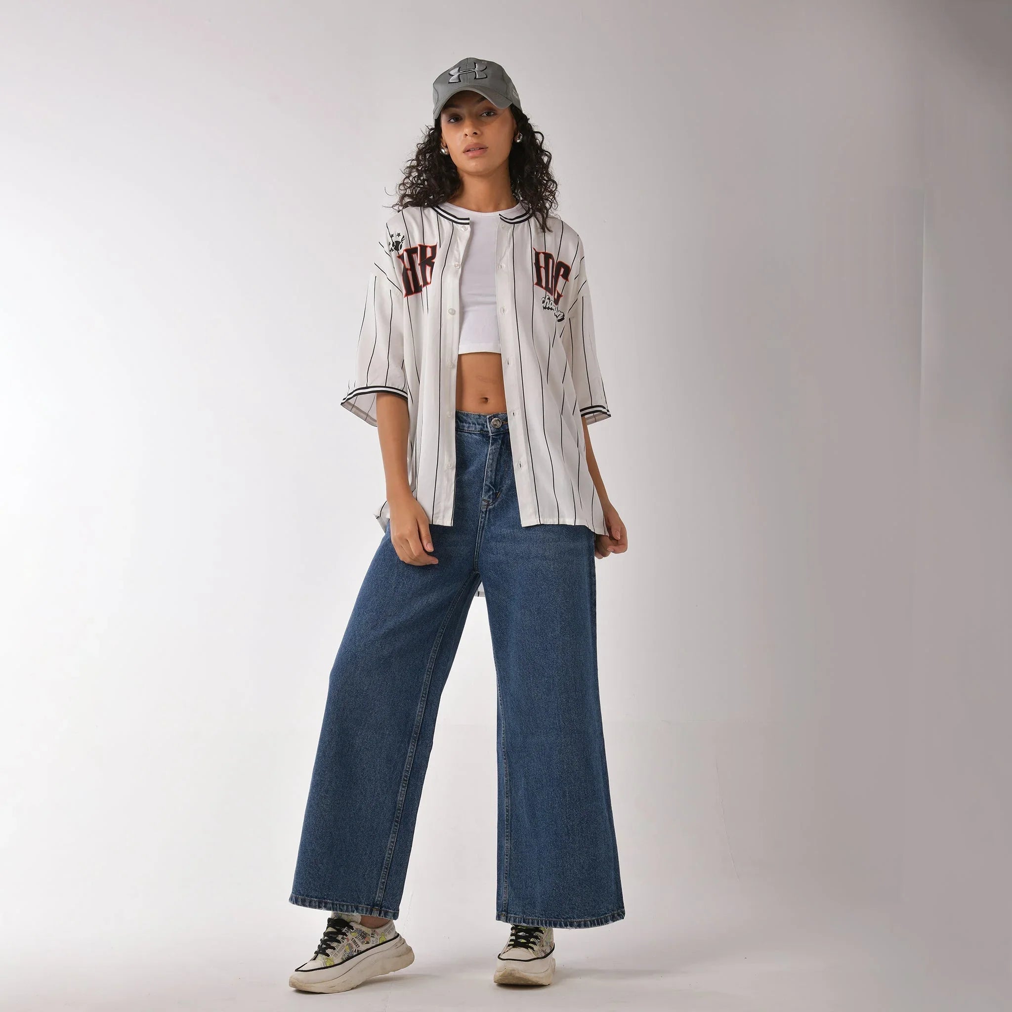 【threetimes】24FW Ruffle baggy jeans Kid High Rise Baggy Wide Leg Jeans - Lily Light Denim Wash