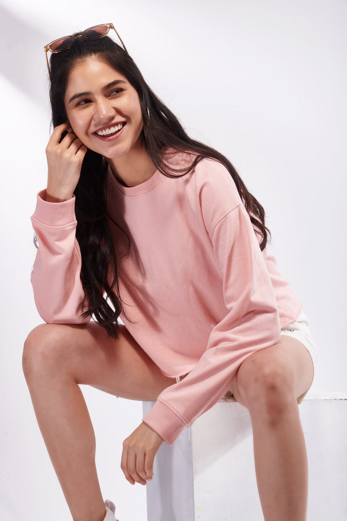 Pink Crop Casual Sweatshirt - I Z F