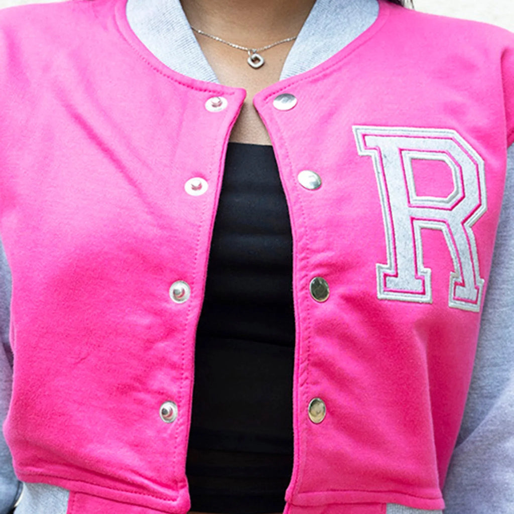 Pink Crop Varsity Jacket - I Z F