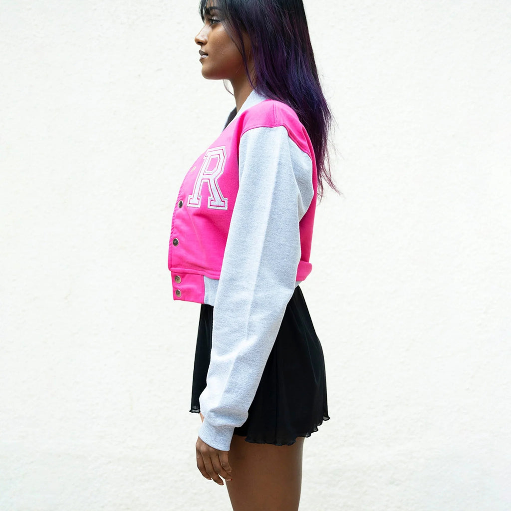 Pink Crop Varsity Jacket - I Z F