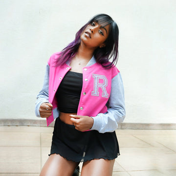 Pink Crop Varsity Jacket - I Z F