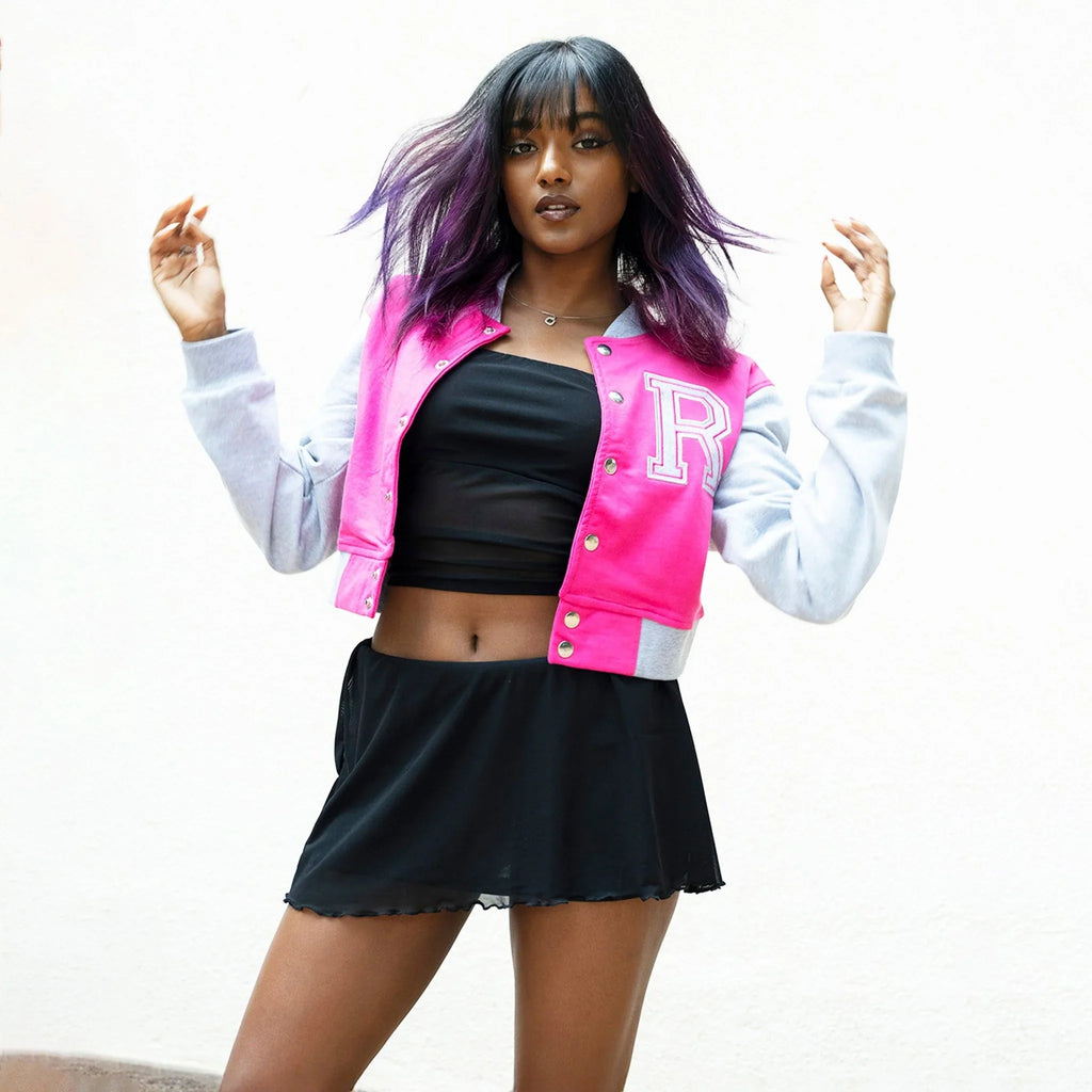 Pink Crop Varsity Jacket - I Z F