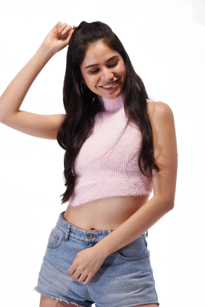 Pink Full Back Cut - out Winter Top - I Z F