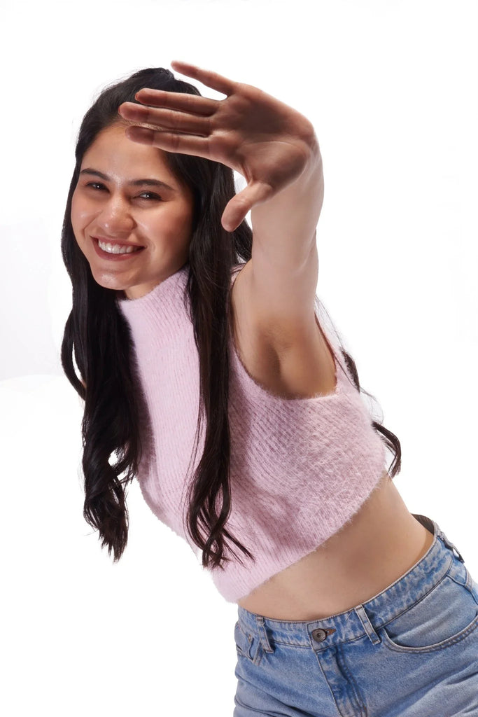 Pink Full Back Cut - out Winter Top - I Z F