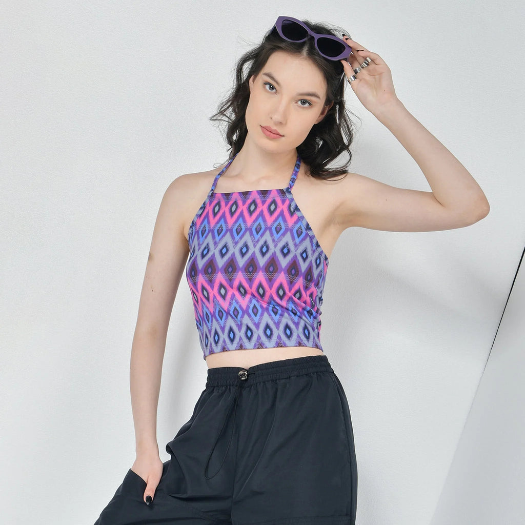 Pink Halter Top - Aztec print - I Z F